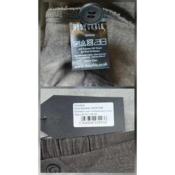 Disturbia Mystic Embroidered Balloon Trousers Pants Brown Womens 10 Goth NWT - Picture 12 of 12